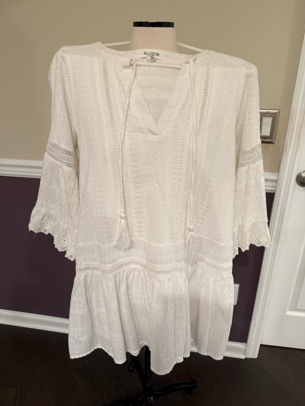 Allison White Eyelet Peasant Dress